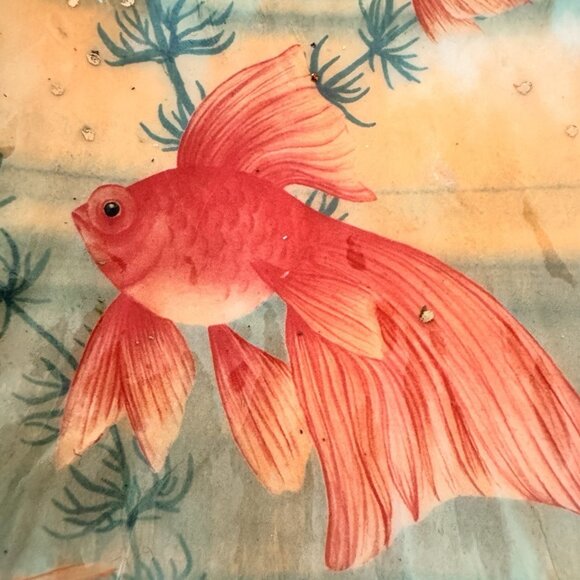 Handmade Decoupage Scallop Shell Trinket Dish Koi Gold Fish - Picture 2 of 6